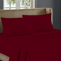 Луксозно спално бельо двоен размер-Бордо твърдо чист египетски памук брой конци, сатен тъкат лист комплект, Мек дълъг щапелен Памук, дълбок джоб
