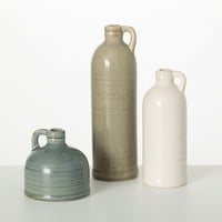 Комплект от керамични вази за Кана 10 ч, 7.5 ч & 4 ч-Бяло, синьо и зелено