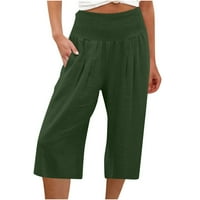 Пунтоко Плюс размер Дамски Панталони клирънс, жените хлабав Широк крак панталони Висока талия прави панталони панталони зелено 14