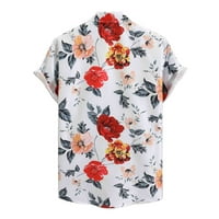 хаксмну мъжко лято Хавайски флорален принт риза с къс ръкав завой надолу яка риза Червен М