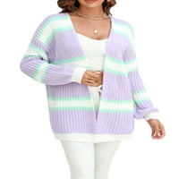 Biekopu жени плюс размер Knit Cardigan Контраст на дълъг ръкав Цвят Отворен преден пухкав пуловер Разхлабени върхове