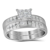 Jewels 14kt White Gold, неговото нейното кръгло диамантен клъстер, съвпадащ сватбен комплект CTTW Размер 7