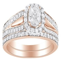 Възглавница и кръгла бяла естествена диамантена дамска булчинска пръстен, комплект в 14K розово злато с размер на пръстена-6