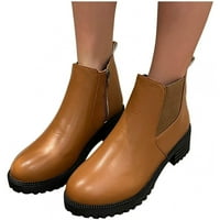 Symoid Womens Booties- Кръг пръст с цип удобни ежедневни обувки солидни удобни средни токчета с къси ботуши обувки кафяво 37
