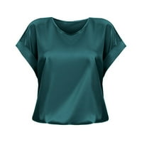 koaiezne блузи за жени пролет и лято жени с късо ръкави сатен риза свободна небрежна тениска с кръгла шия
