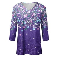 Клирънс！ TofoTl летни блузи за жени, женски лято три четвърт ръкав с v-образно деколте небрежни отпечатани блузи лилави s