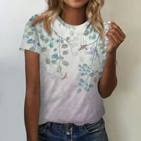 Gdfun жени флорални отпечатани ризи с къс ръкав Модни ежедневни тениски за кръгла шия върхове женски върхове