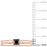 Миабела Женски карат Т. в. черен диамант 14кт Розово злато пасианс 2-парче булчински комплект