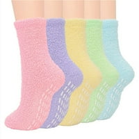 Жените Зимата Размита Чехли Чорапи Твърди Бонбони Цвят Не-Хлъзгане Сцепление Топло Трикотаж
