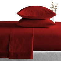 Комплект за чаршаф - плосък лист, монтиран лист 12 дълбок джоб и калъфи за възглавници - египетски памук и TC, комплект за спалня за спалня - допълнително мек - бургундски твърд, кралски размер