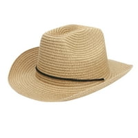 Mishuowoti Male Summer Vintage Western Cowboy Hat Solid DrawString Sunscreen Beach Weave Hat