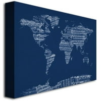 Изкуство за търговска марка листова карта на света в синьо платно изкуство за стена от Майкъл Томпсет
