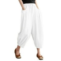 Суитчъне жени жените разхлабени плътни цветове памук и бельо дантела с еластични панталони за талии Женски панталони бели XL