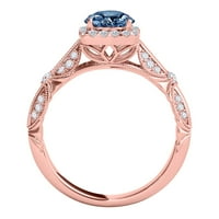Mauli Jewels годежни пръстени за жени 1. Карат ореол син диамантен годеж Сватбен пръстен, изработен 4-Prong 14K Molid Rose Gold
