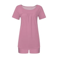 Tawop Pink Pajamas Женски кръгла шия къси панталони Ръкав двустранна комфортна домашна пижама сет спортен комплект розово 12