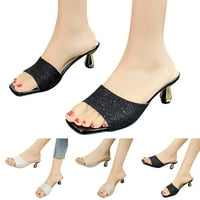 Сандали жени Модни летни сандали квадратна пета и отворени пръсти Солиден прост дизайн Небрежен стил Дамски обувки
