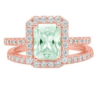 2. CT Brilliant Emerald Cut Симулиран зелен диамант 18K розово злато халианс с акценти булчински комплект SZ 8