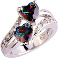 Simu от неръждаема стомана пръстени за мъже жени Дъга годеж момичета Сърце двойно пръстен Женски пръстен Вечни пръстени Ежедневен пръстен за жени Минималистични пе?