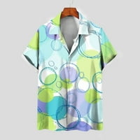 Хавайски ризи за мъже тънък моден моден геометрия печат небрежен бутон надолу с къси ръкави плажни ризи удобни светлинни блузи топ син XL