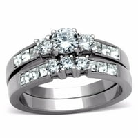 Неговите нейни дамски кръг CZ камък от неръждаема стомана сватбен пръстен Мъжки традиционен размер на лентата W7M12