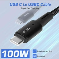Urban USB C до USB C кабел 10ft 100W, USB 2. Тип C Зареждащ кабел Бързо зареждане за Lenovo Yoga Tab 11, iPad Pro, iPad Air 4, Samsung Galaxy S21, Pixel, Switch, LG и др.