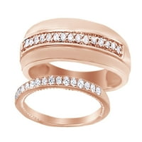 Кръгло изрязано бял естествен диамант Неговият и нейният сватбена лента пръстен, комплект в 14K розово злато