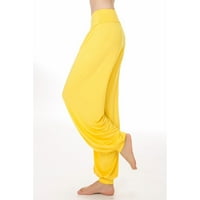 Rewenti женски разхлабени панталони с висока талия с широки крака тренировки на гамаши Небрежни панталони Йога фитнес панталони Жълти 4