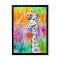 Дизайнарт 'монохромен жираф, рисуван върху ярка дъга'