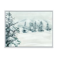Дизайнарт 'Снежни Борови Дървета На Планина' Традиционна Рамка Платно Стена Арт Принт
