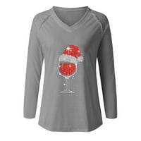 Жени причинно-следствени винени чаши за печат блуза с дълъг ръкав тениска есенни върхове