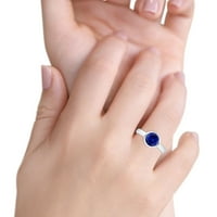 Bezel Set кръгъл пръстен симулиран син сапфир CZ Sterling Silver